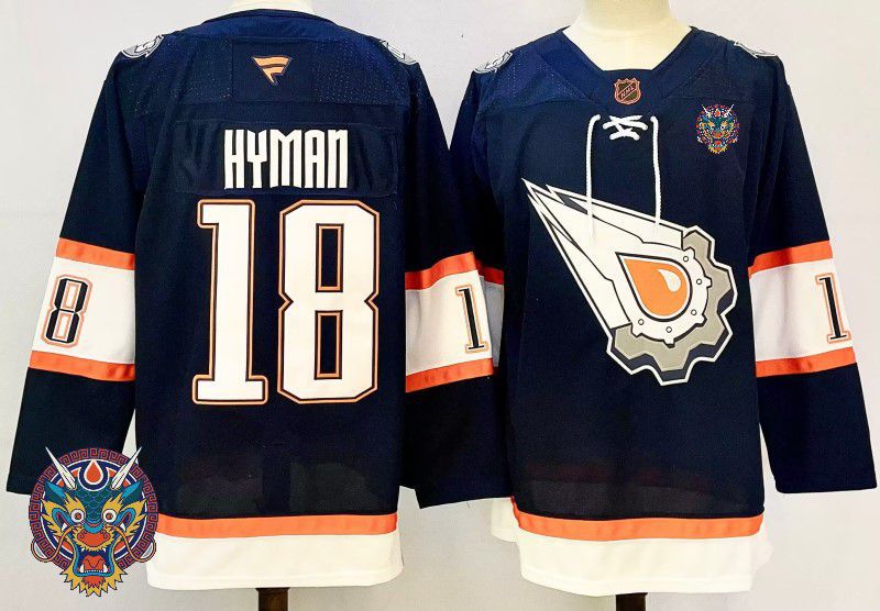 Men Edmonton Oilers 18 Hyman Drak Blue Fanatics 2025 NHL Jersey style 4